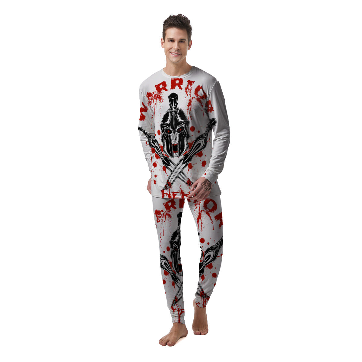 Warrior Bloody Spartan Print Men's Pajamas-grizzshop