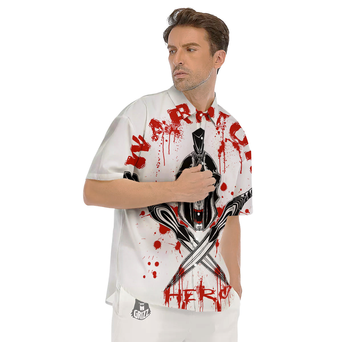 Warrior Bloody Spartan Print Men's Short Sleeve Shirts-grizzshop