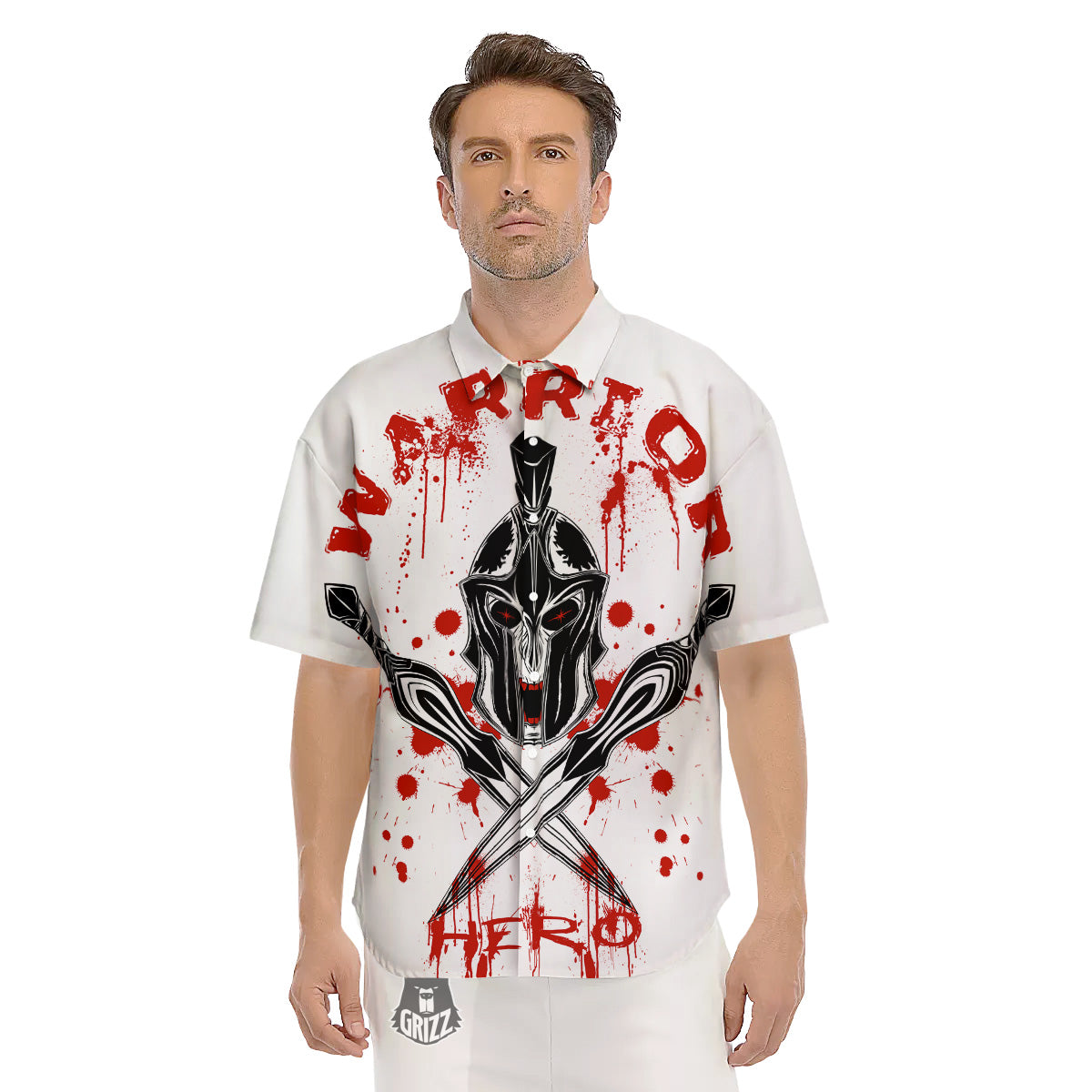 Warrior Bloody Spartan Print Men's Short Sleeve Shirts-grizzshop