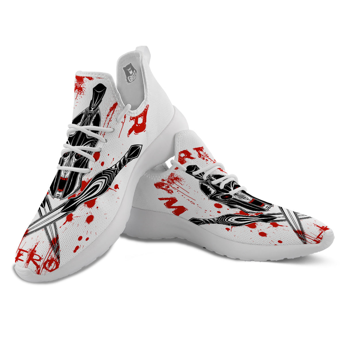 Warrior Bloody Spartan Print White Athletic Shoes-grizzshop