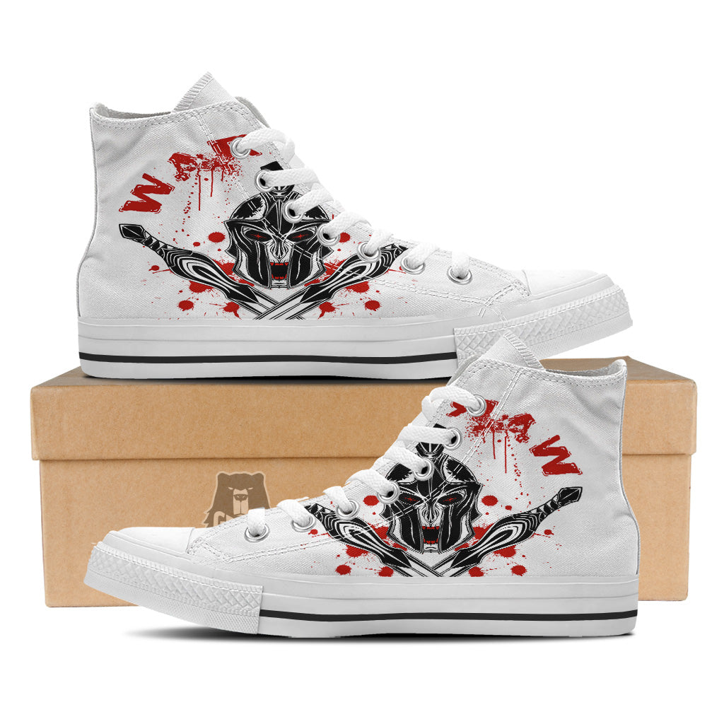 Warrior Bloody Spartan Print White High Top Shoes-grizzshop