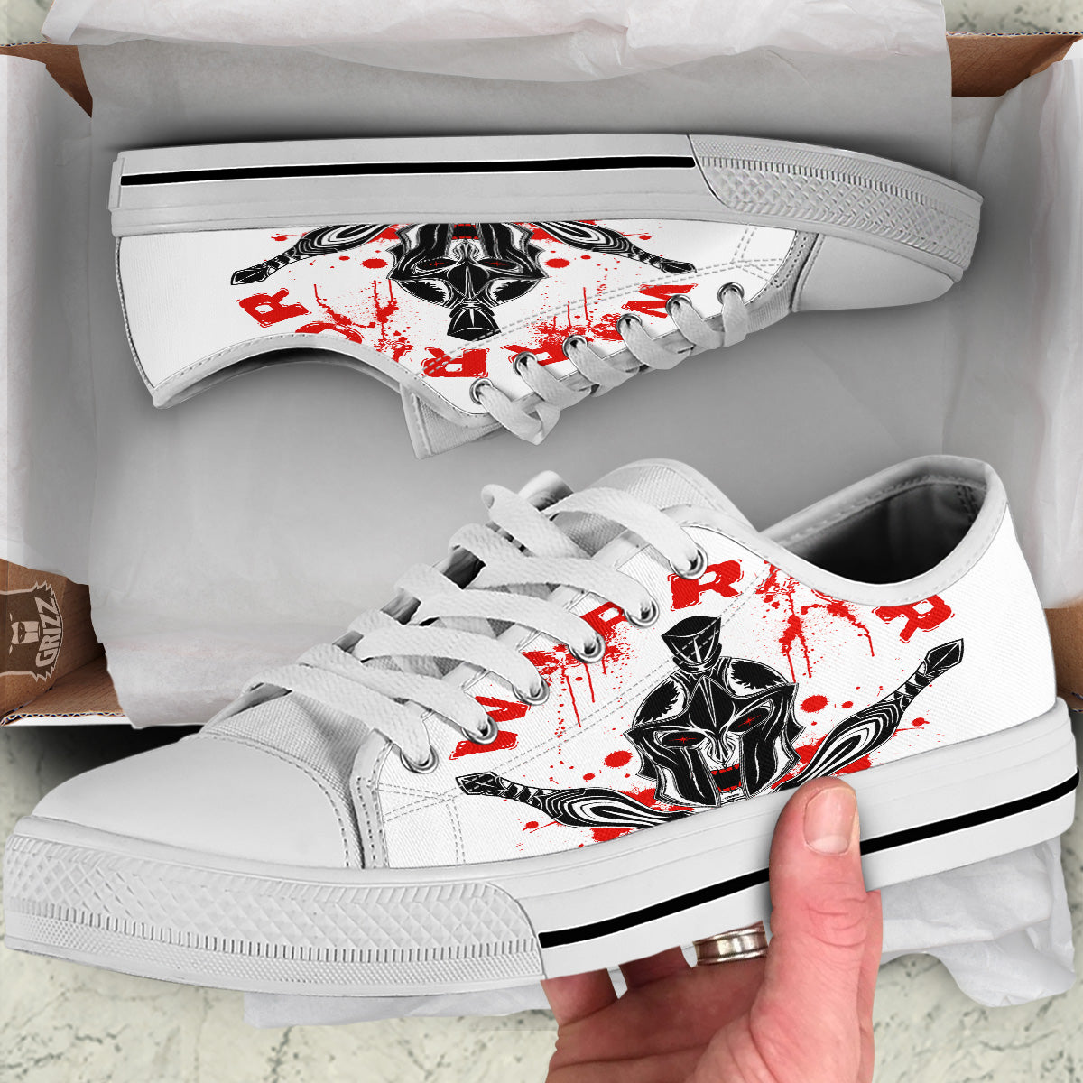 Warrior Bloody Spartan Print White Low Top Shoes-grizzshop