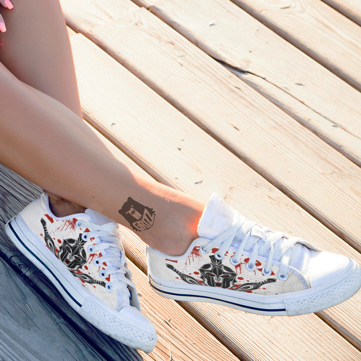 Warrior Bloody Spartan Print White Low Top Shoes-grizzshop