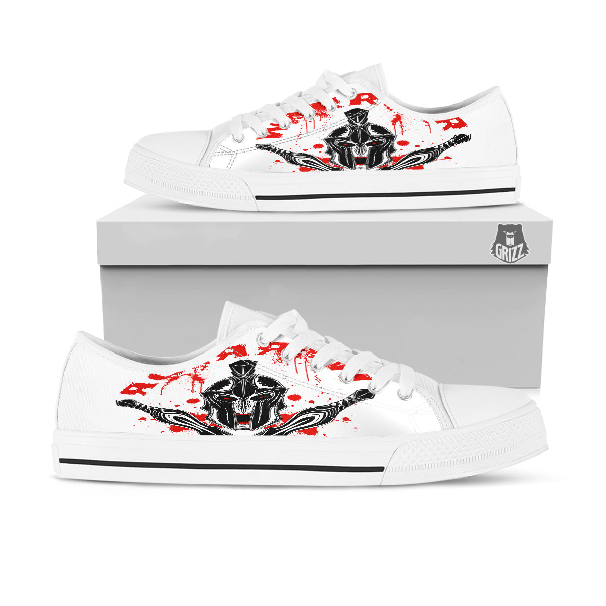 Warrior Bloody Spartan Print White Low Top Shoes-grizzshop