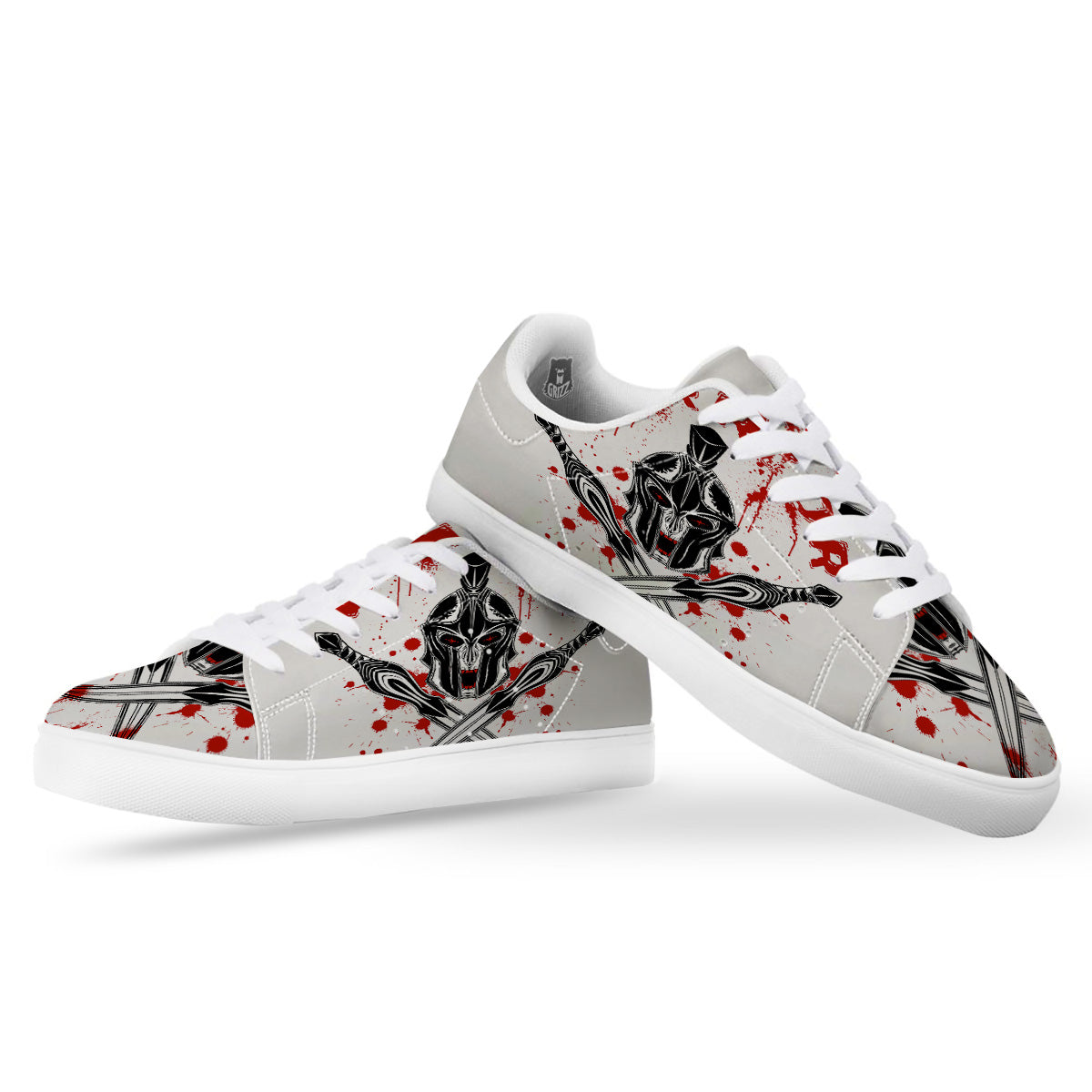 Warrior Bloody Spartan Print White Low Top Sneakers-grizzshop