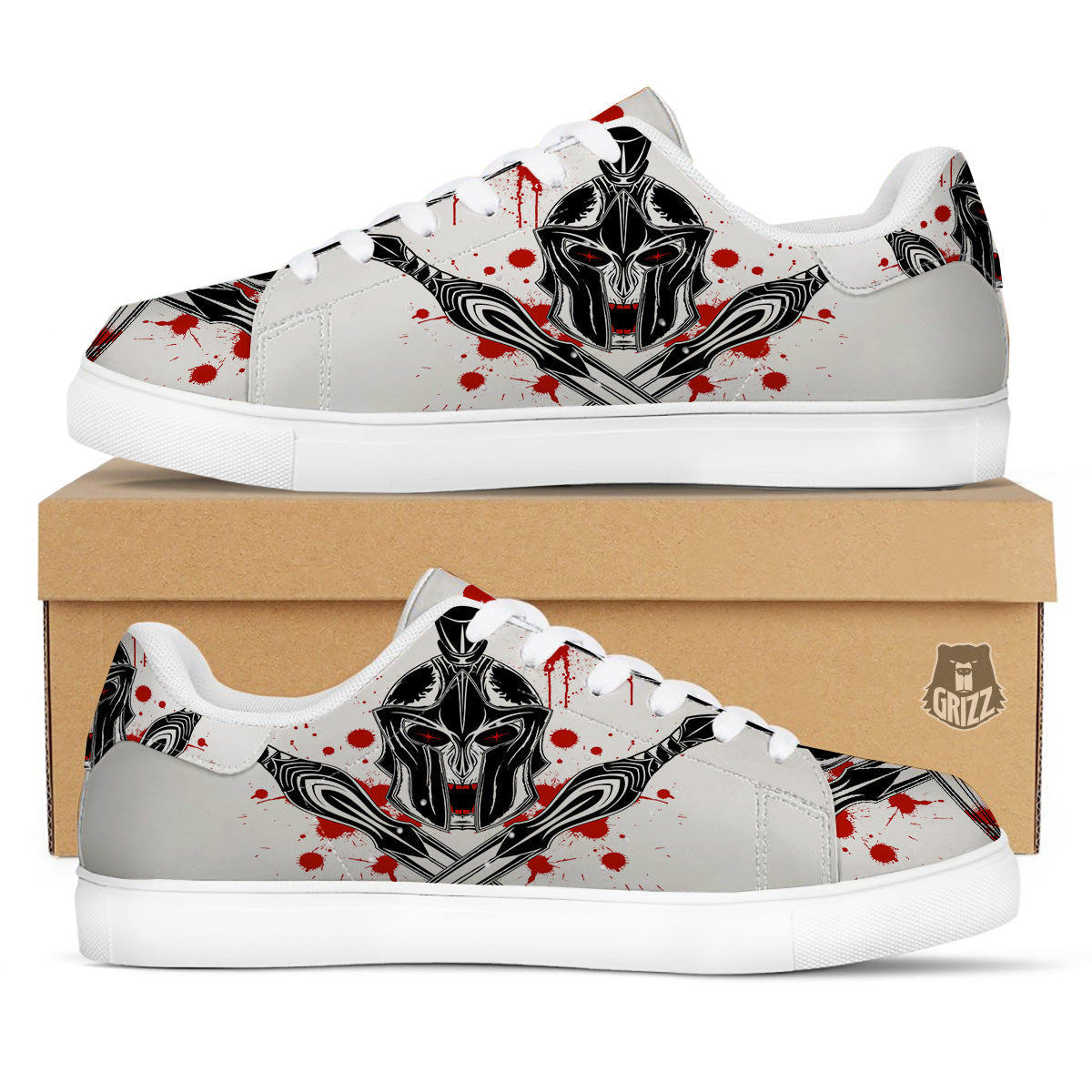 Warrior Bloody Spartan Print White Low Top Sneakers-grizzshop