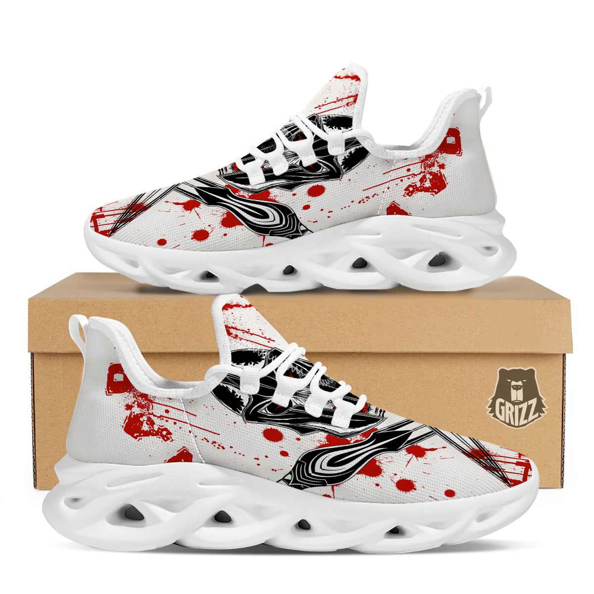 Warrior Bloody Spartan Print White Running Shoes-grizzshop