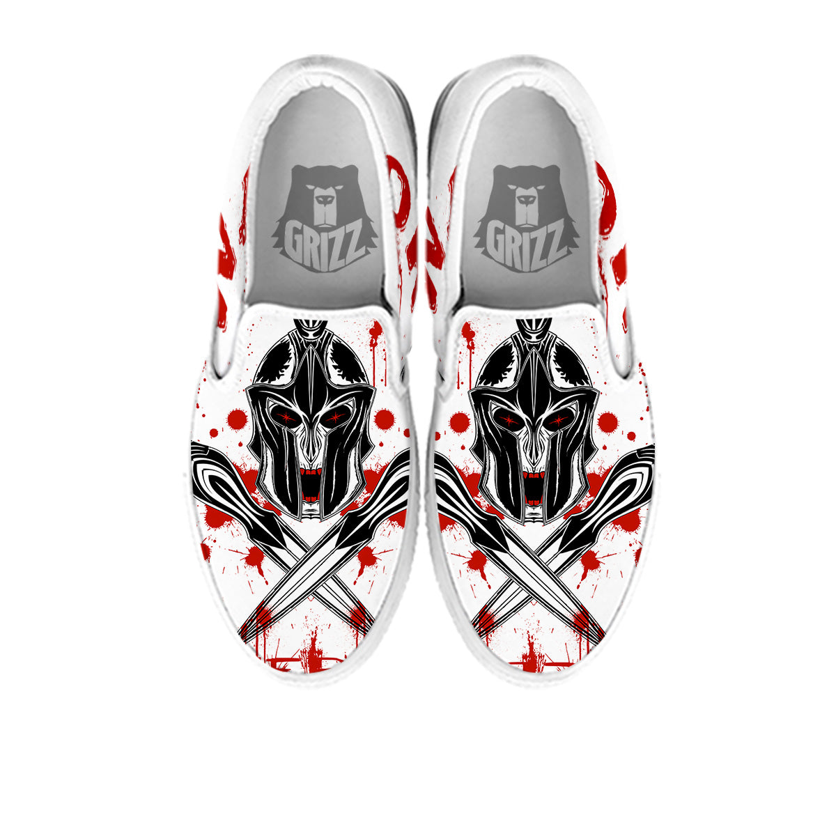 Warrior Bloody Spartan Print White Slip On Shoes-grizzshop