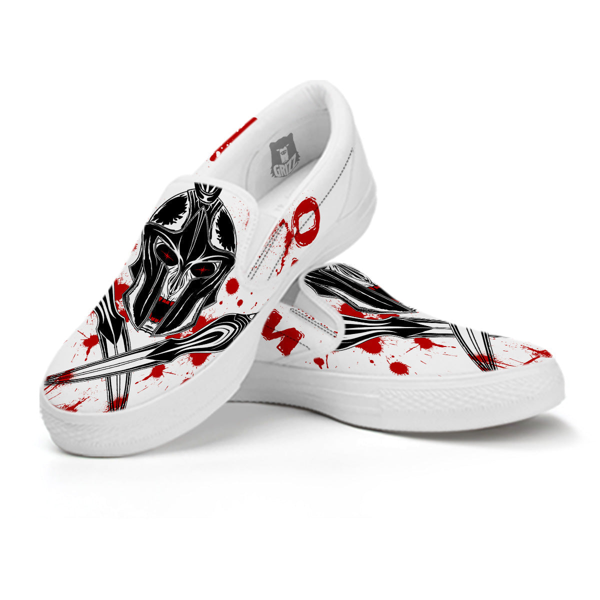 Warrior Bloody Spartan Print White Slip On Shoes-grizzshop
