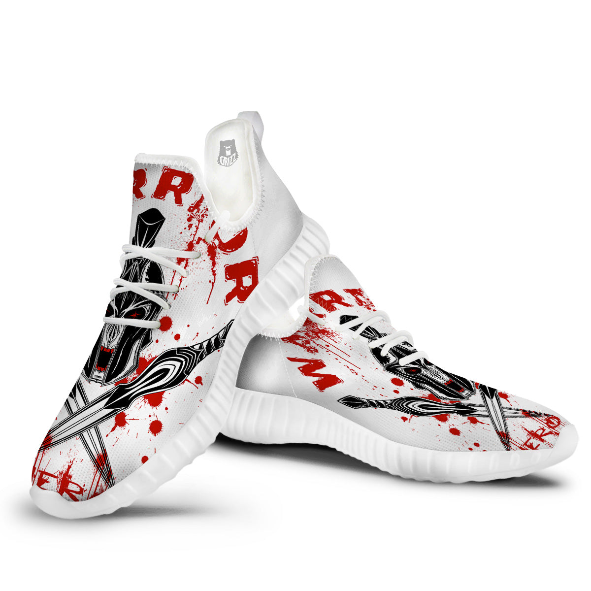 Warrior Bloody Spartan Print White Walking Shoes-grizzshop