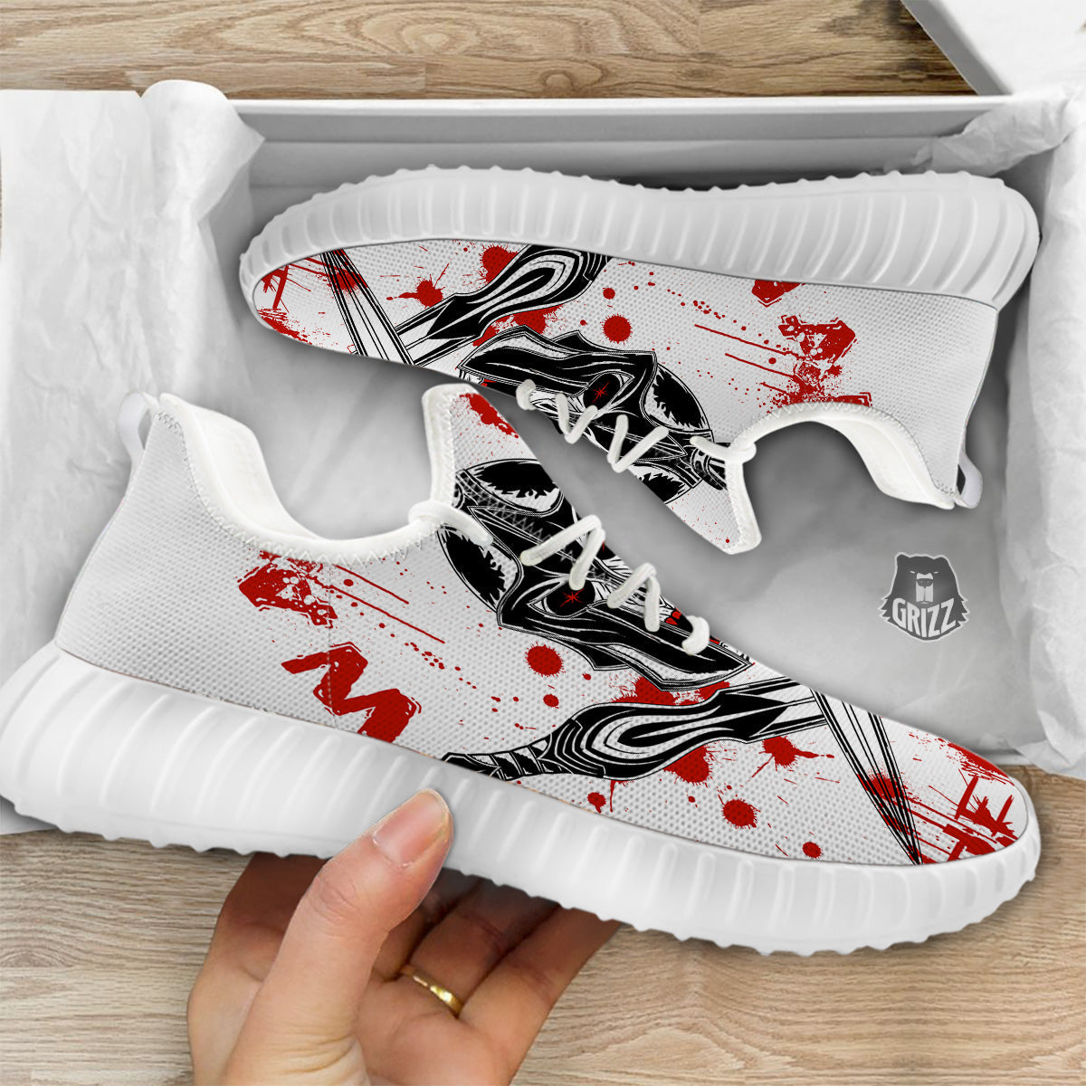 Warrior Bloody Spartan Print White Walking Shoes-grizzshop