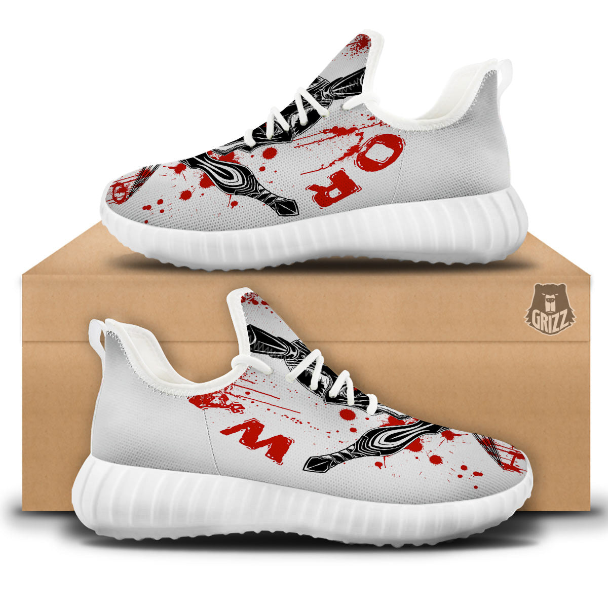Warrior Bloody Spartan Print White Walking Shoes-grizzshop