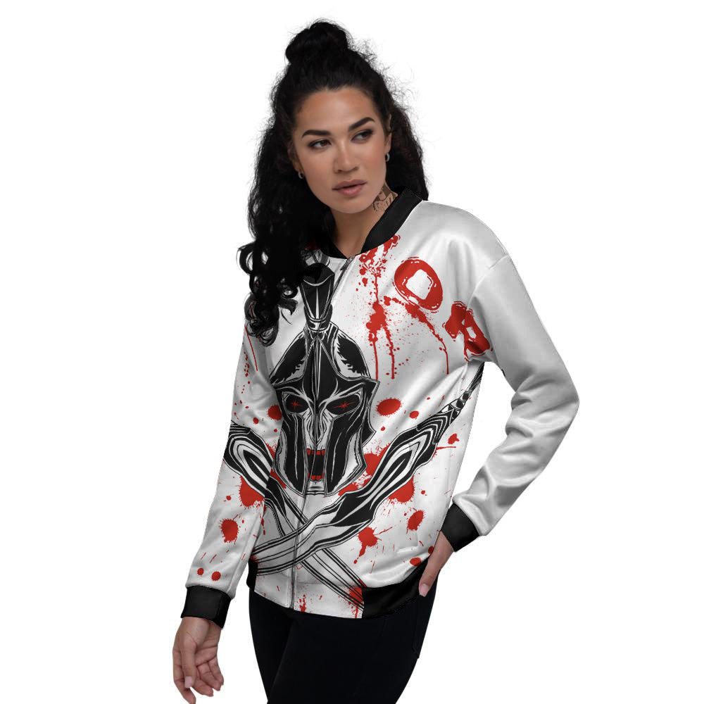 Warrior Bloody Spartan Print Women's Bomber Jacket-grizzshop