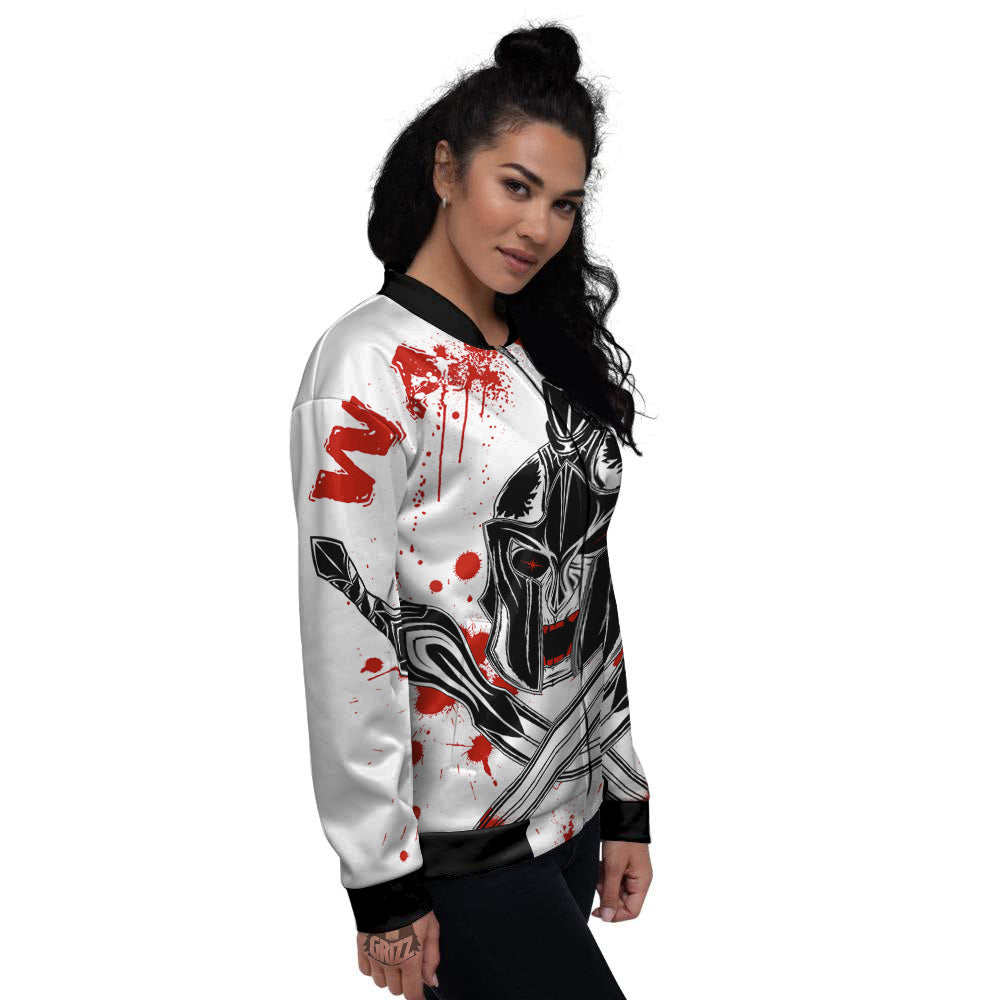 Warrior Bloody Spartan Print Women's Bomber Jacket-grizzshop