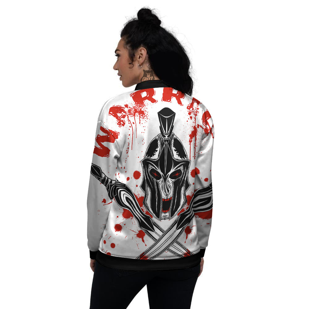 Warrior Bloody Spartan Print Women's Bomber Jacket-grizzshop