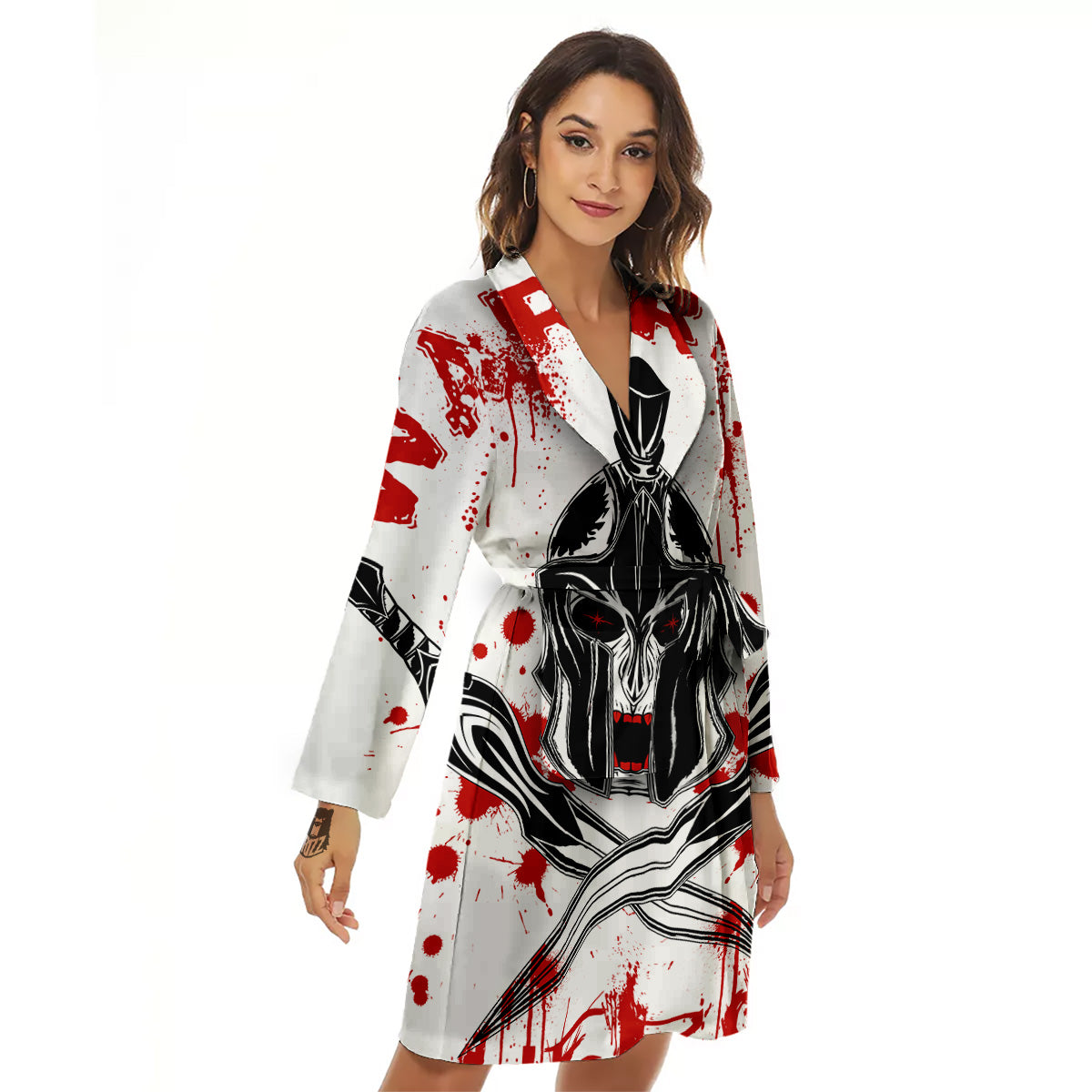 Warrior Bloody Spartan Print Women's Robe-grizzshop