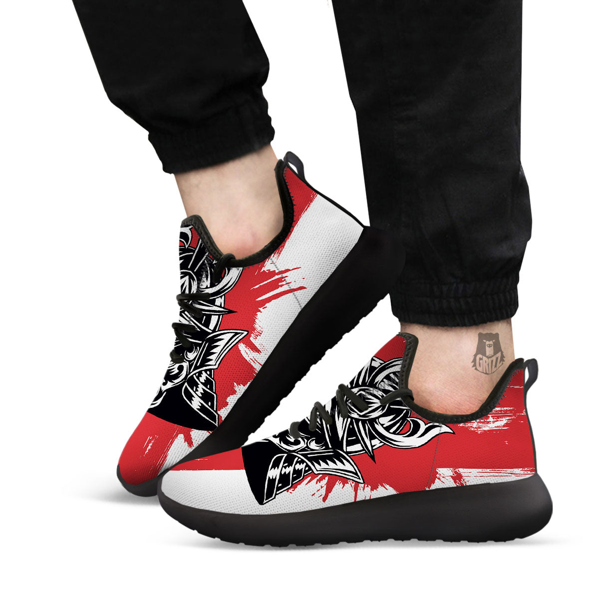 Warrior Japanese Samurai Print Black Athletic Shoes-grizzshop