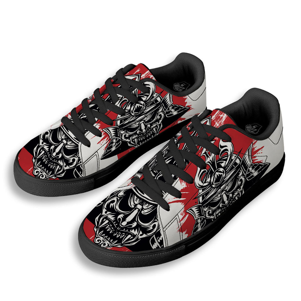 Warrior Japanese Samurai Print Black Low Top Sneakers-grizzshop