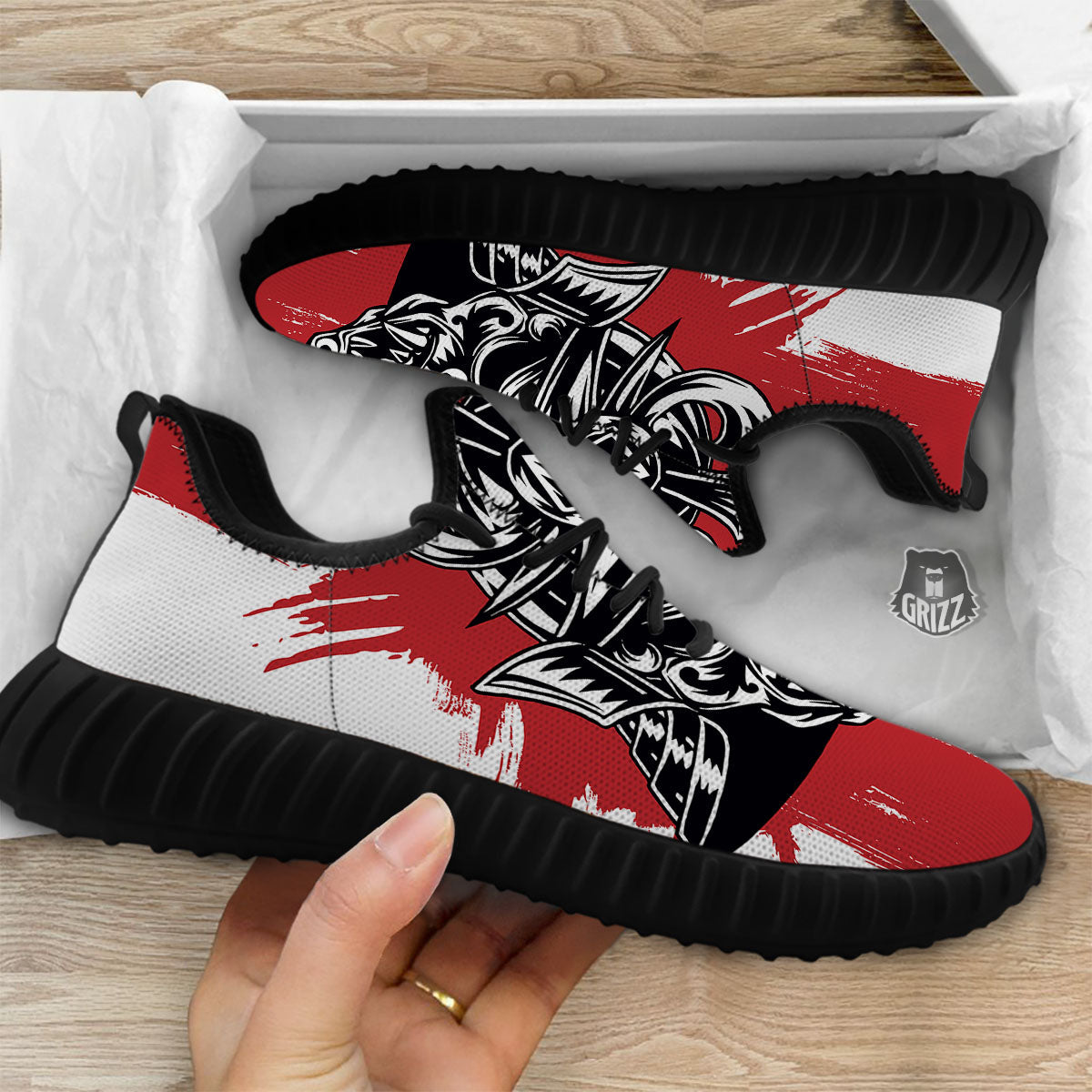 Warrior Japanese Samurai Print Black Walking Shoes-grizzshop