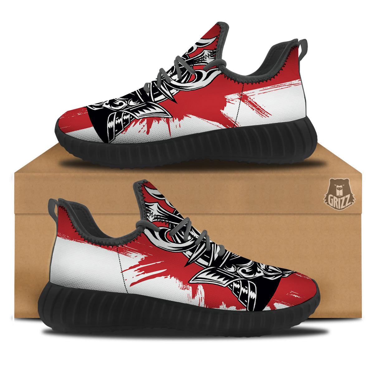 Warrior Japanese Samurai Print Black Walking Shoes-grizzshop