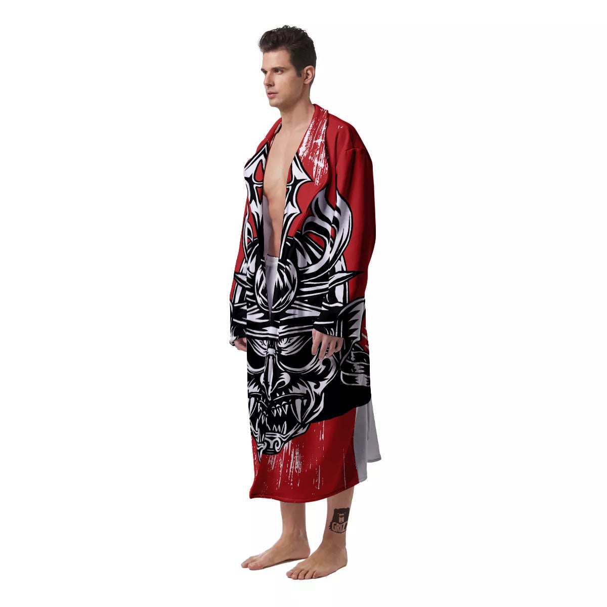 Warrior Japanese Samurai Print Men's Robe-grizzshop