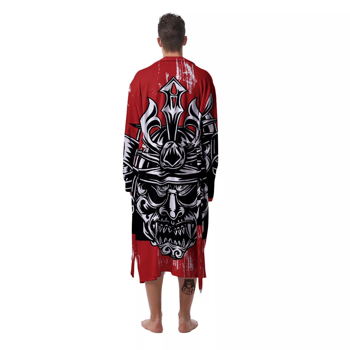 Warrior Japanese Samurai Print Men's Robe-grizzshop