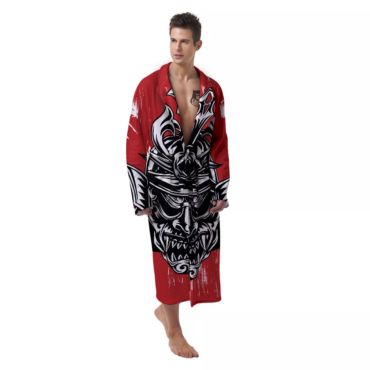 Warrior Japanese Samurai Print Men's Robe-grizzshop