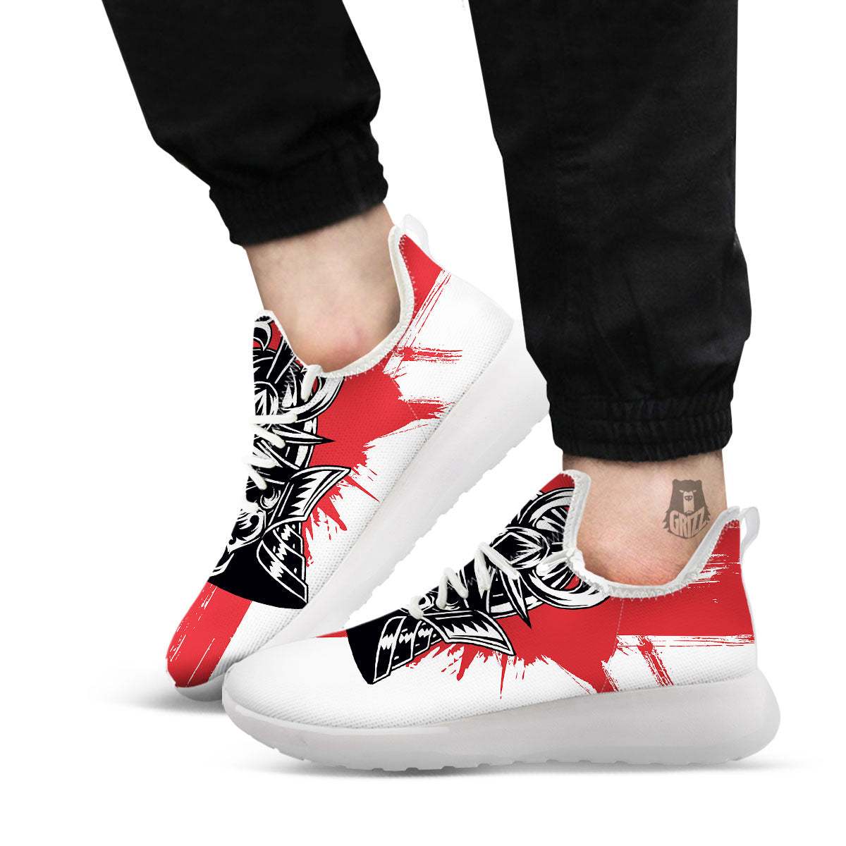 Warrior Japanese Samurai Print White Athletic Shoes-grizzshop