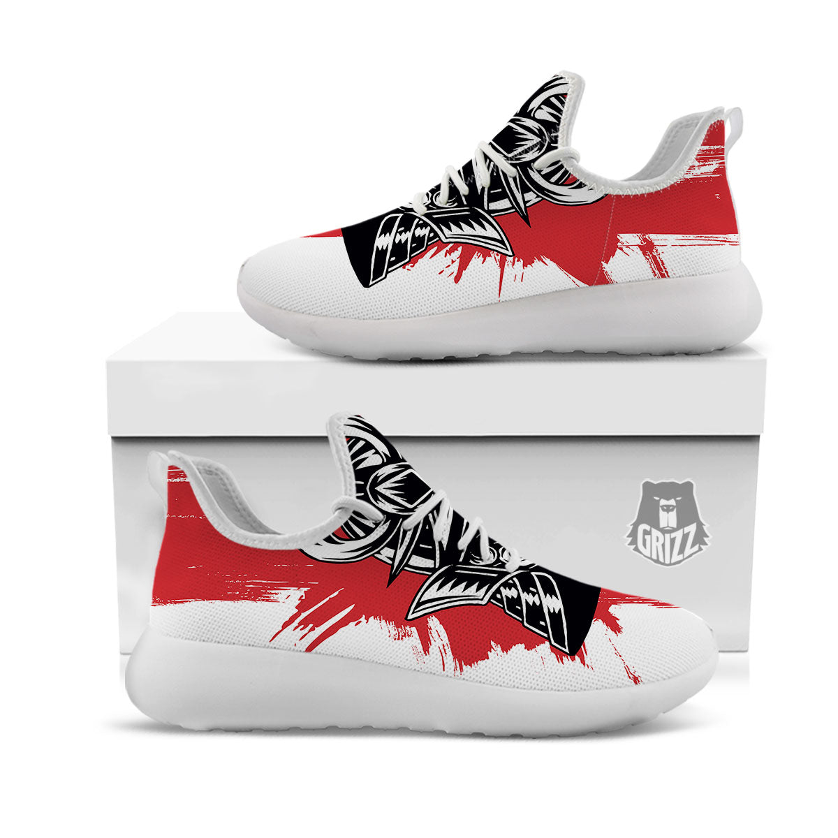 Warrior Japanese Samurai Print White Athletic Shoes-grizzshop