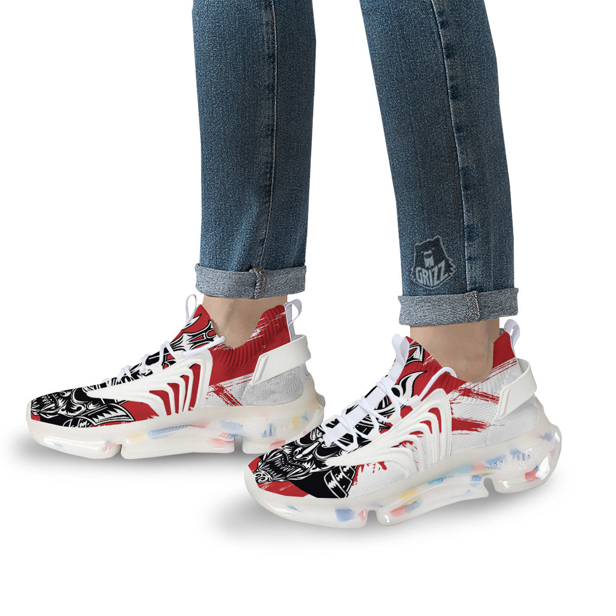 Warrior Japanese Samurai Print White Gym Shoes-grizzshop