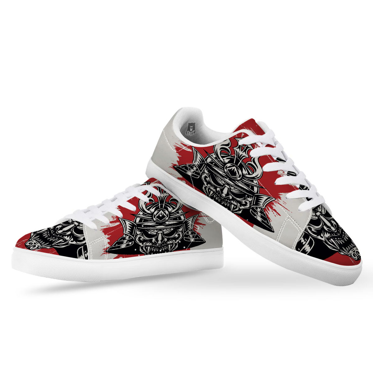 Warrior Japanese Samurai Print White Low Top Sneakers-grizzshop