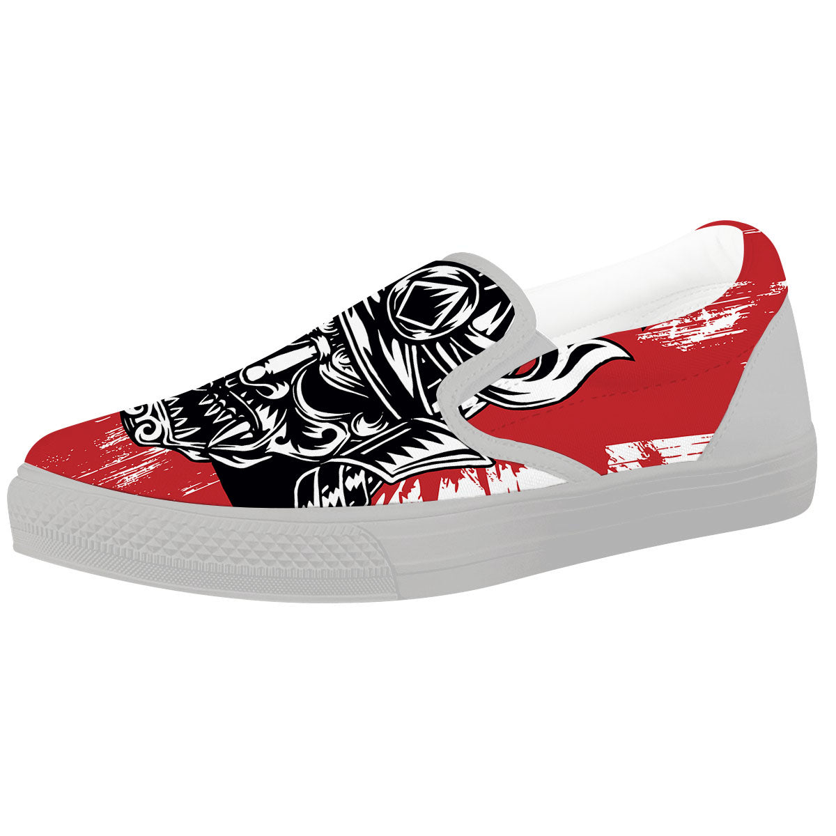 Warrior Japanese Samurai Print White Slip On Shoes-grizzshop