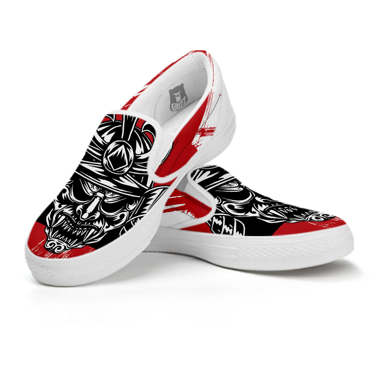Warrior Japanese Samurai Print White Slip On Shoes-grizzshop