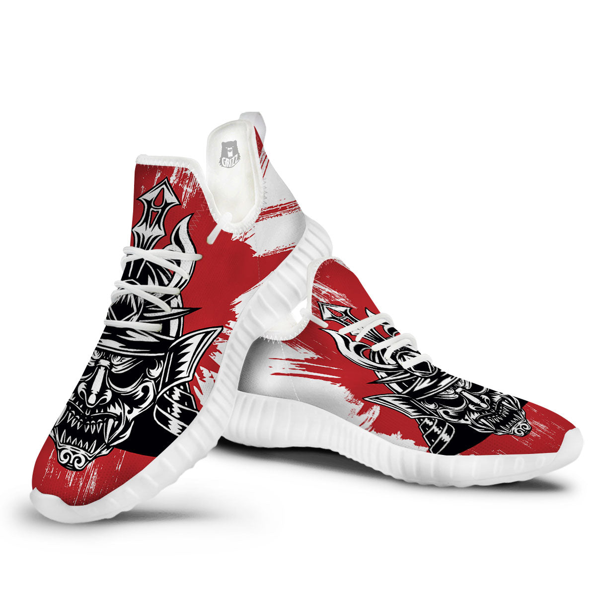 Warrior Japanese Samurai Print White Walking Shoes-grizzshop