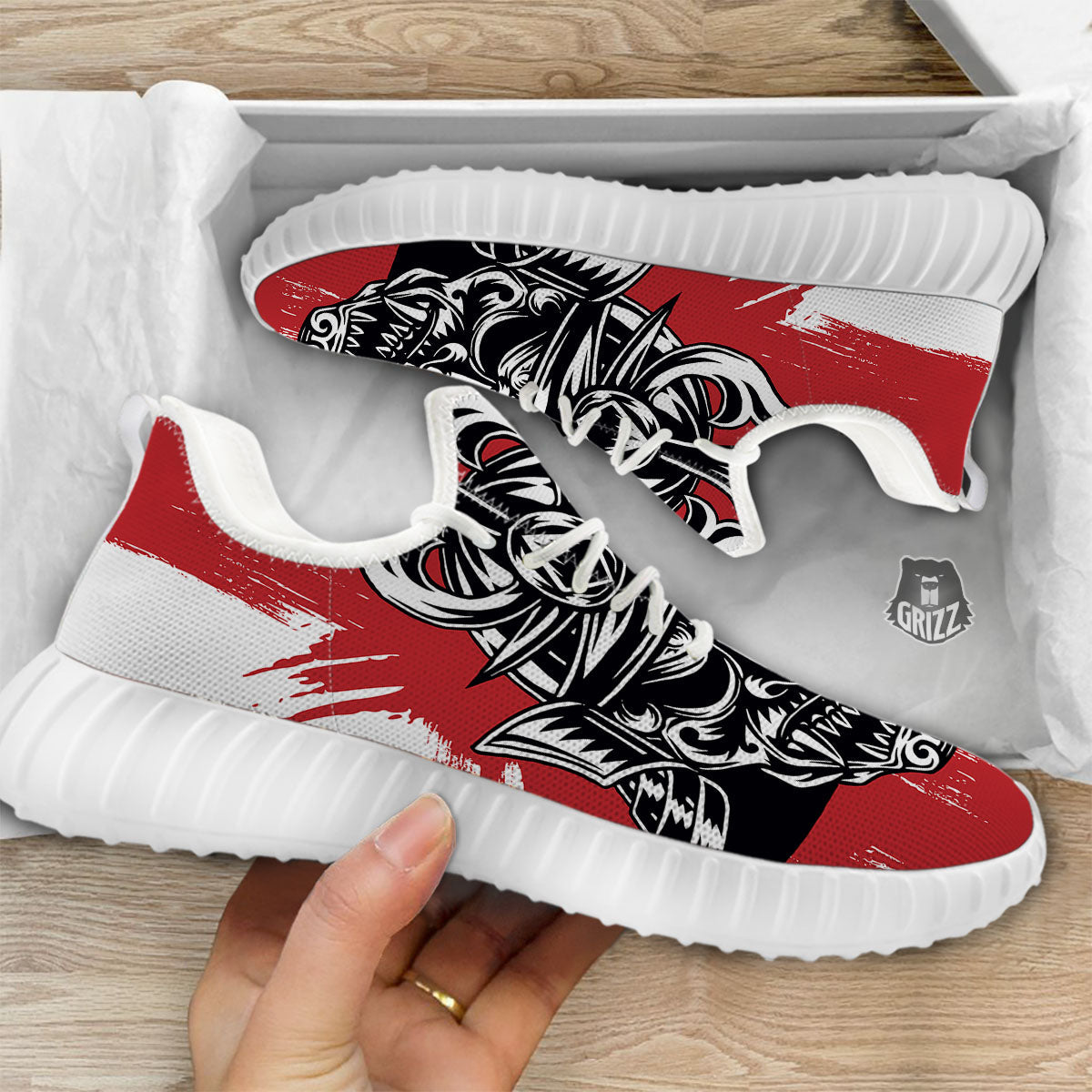Warrior Japanese Samurai Print White Walking Shoes-grizzshop