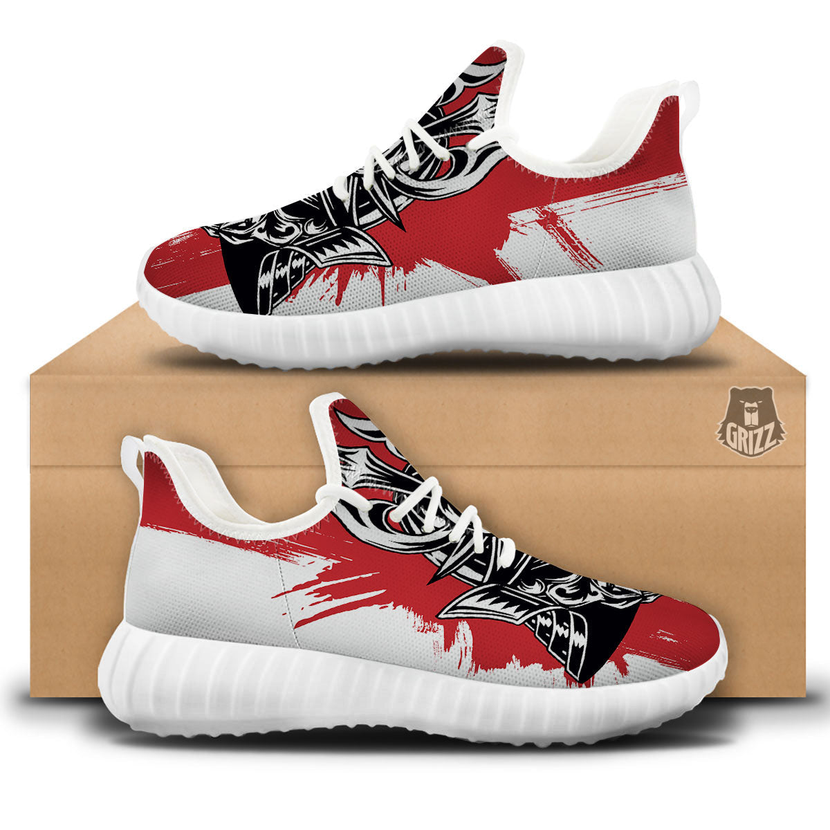 Warrior Japanese Samurai Print White Walking Shoes-grizzshop