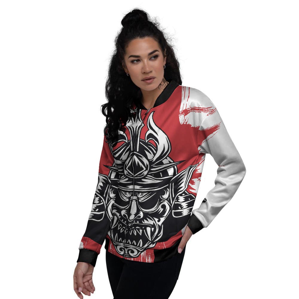 Warrior Japanese Samurai Print Women's Bomber Jacket-grizzshop