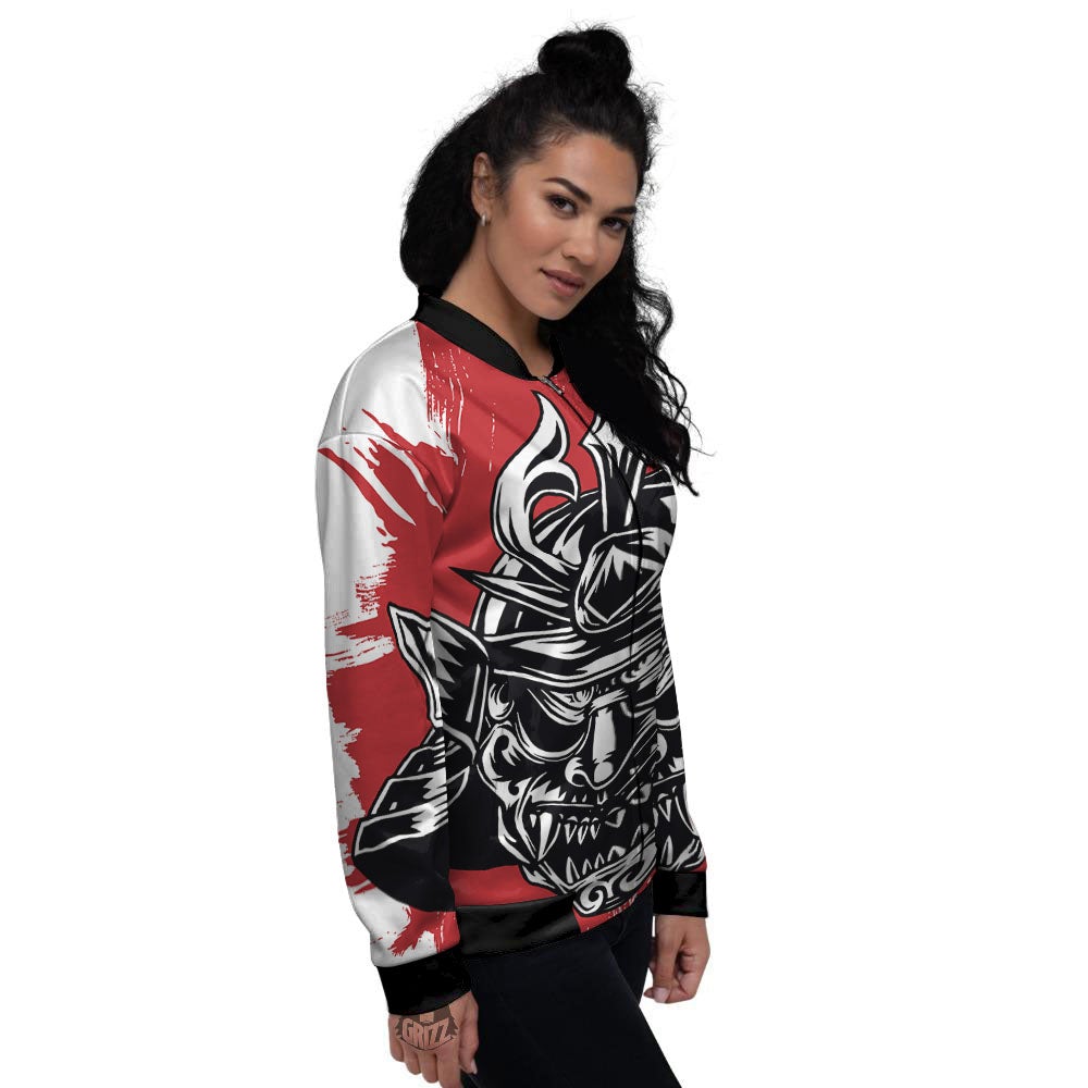 Warrior Japanese Samurai Print Women's Bomber Jacket-grizzshop