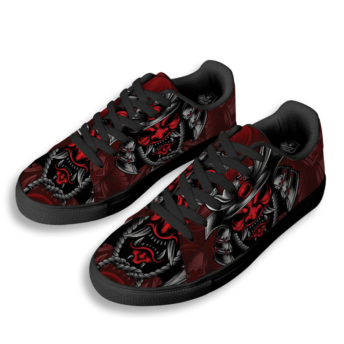 Warrior Mask Japanese Print Black Low Top Sneakers-grizzshop
