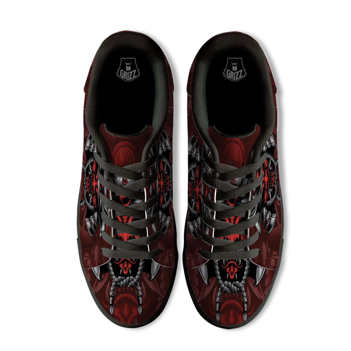 Warrior Mask Japanese Print Black Low Top Sneakers-grizzshop