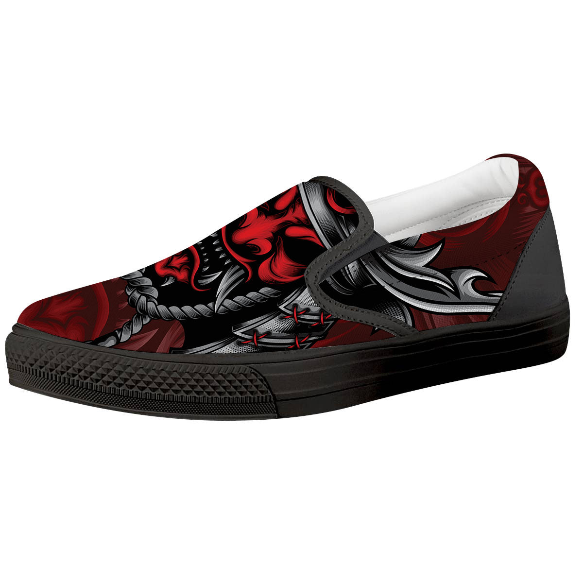 Warrior Mask Japanese Print Black Slip On Shoes-grizzshop