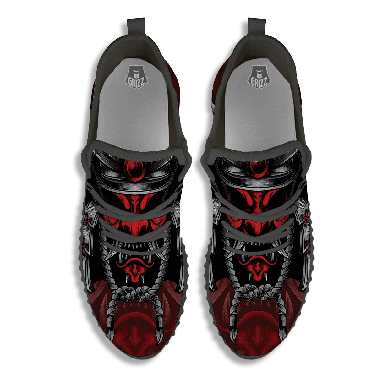 Warrior Mask Japanese Print Black Walking Shoes-grizzshop