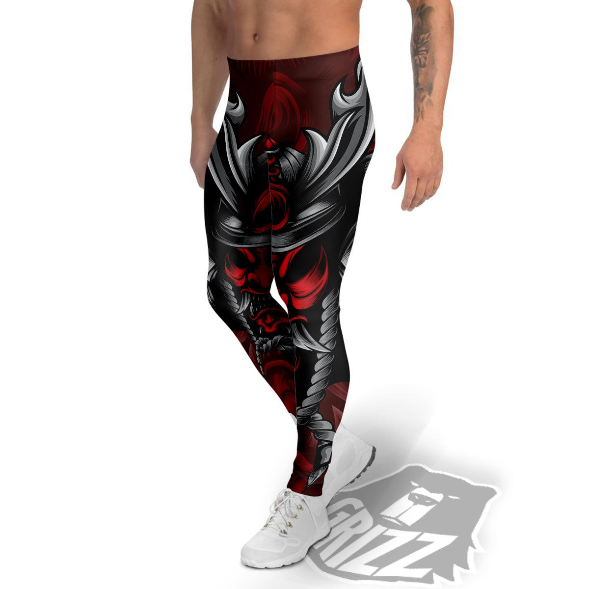 Warrior Mask Japanese Print Men's Leggings-grizzshop