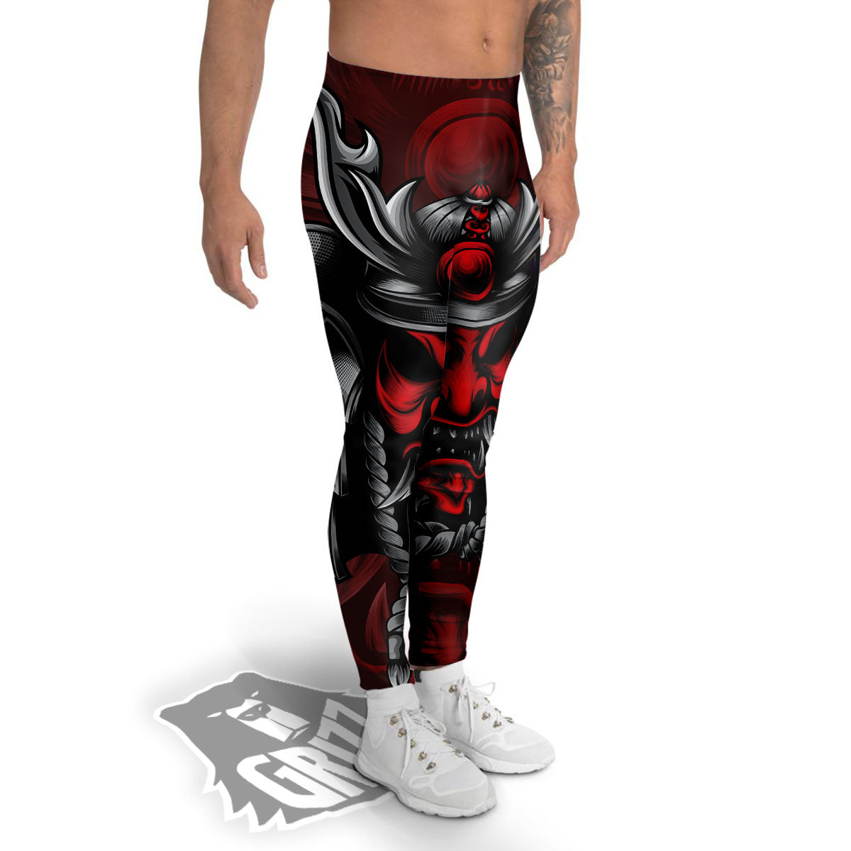 Warrior Mask Japanese Print Men's Leggings-grizzshop