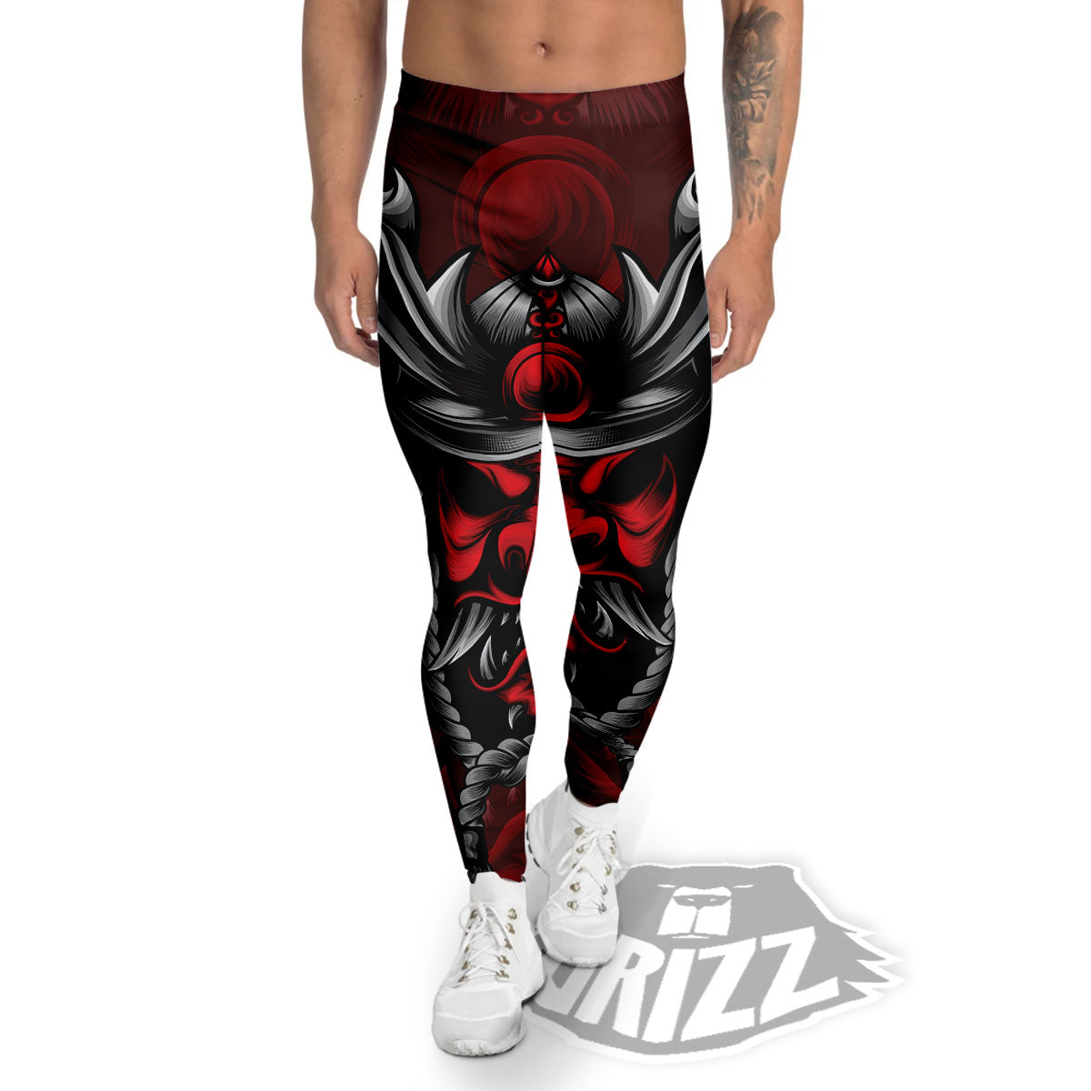 Warrior Mask Japanese Print Men's Leggings-grizzshop