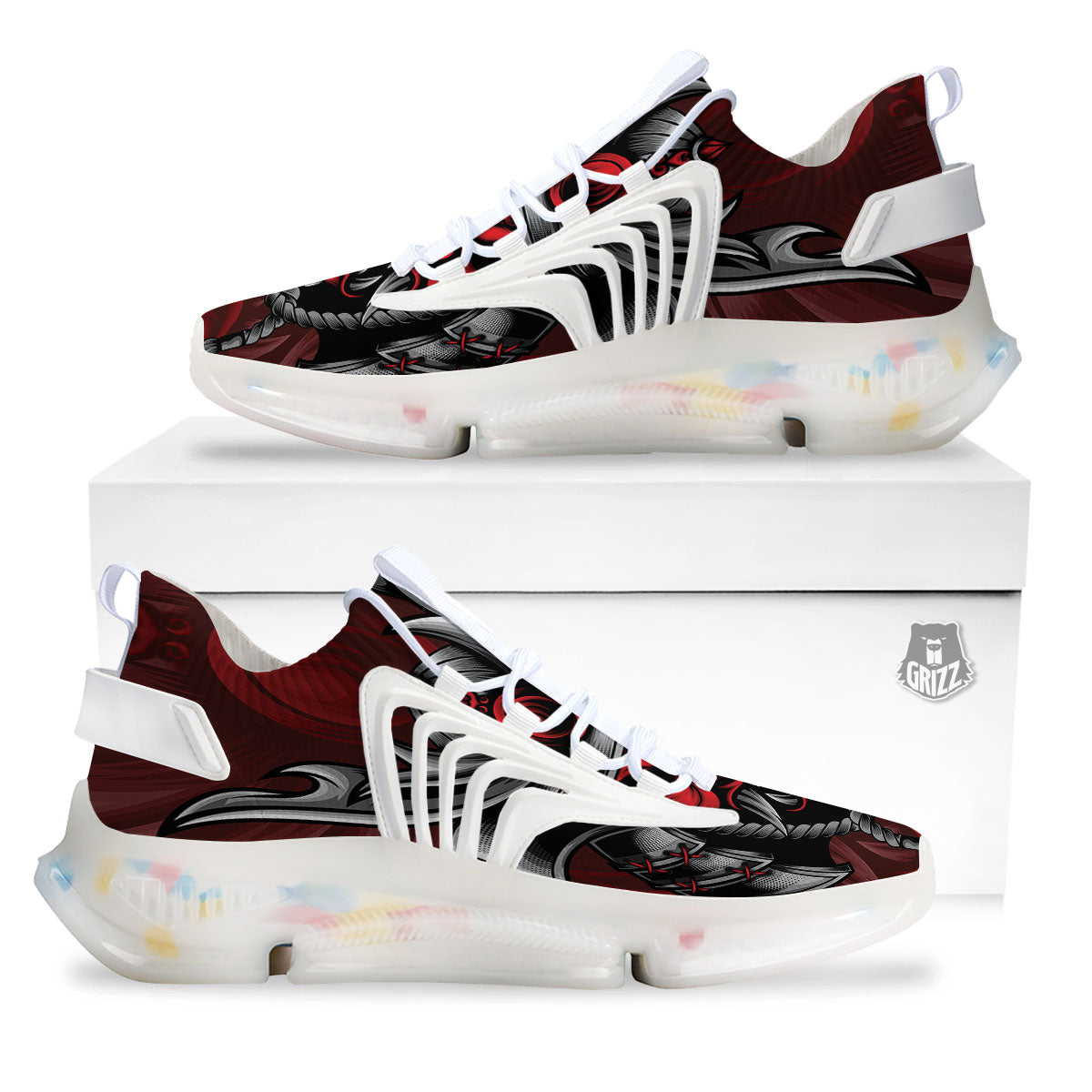 Warrior Mask Japanese Print White Gym Shoes-grizzshop