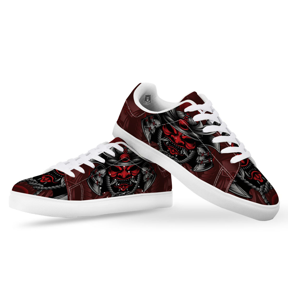 Warrior Mask Japanese Print White Low Top Sneakers-grizzshop