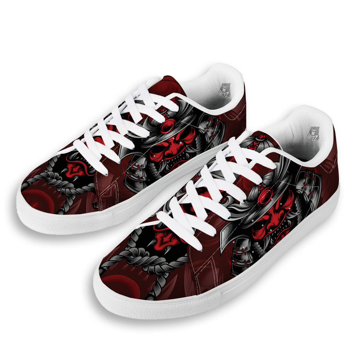 Warrior Mask Japanese Print White Low Top Sneakers-grizzshop