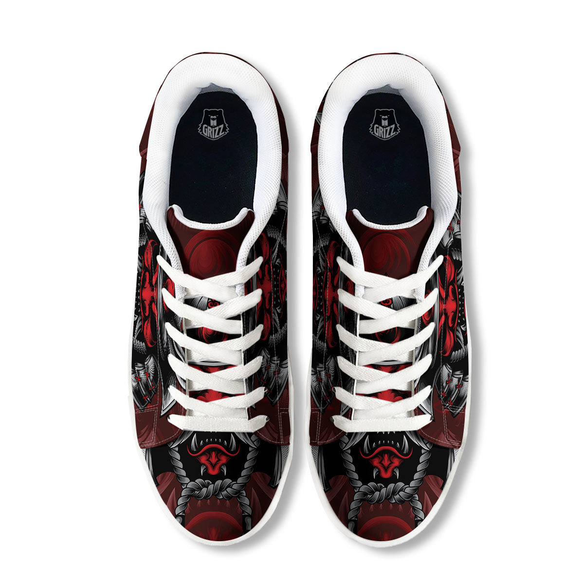 Warrior Mask Japanese Print White Low Top Sneakers-grizzshop