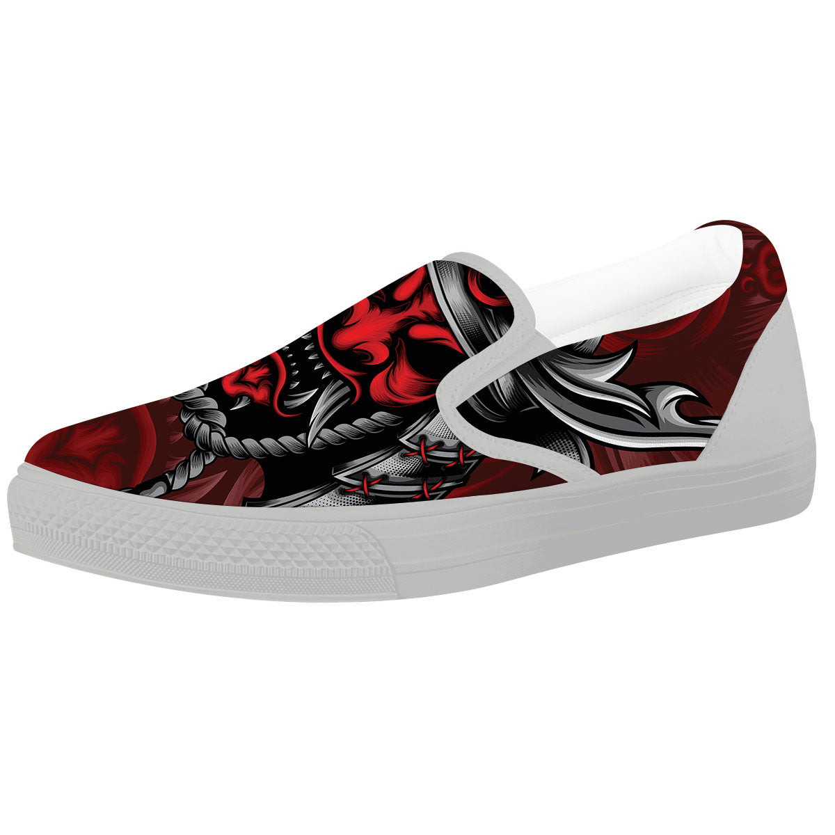 Warrior Mask Japanese Print White Slip On Shoes-grizzshop